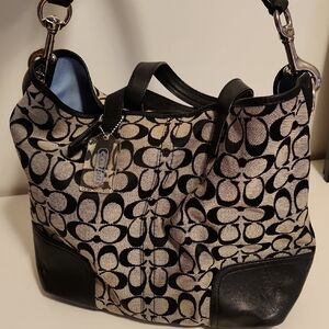 Coach Black and Tan Signature Shoulder Bag